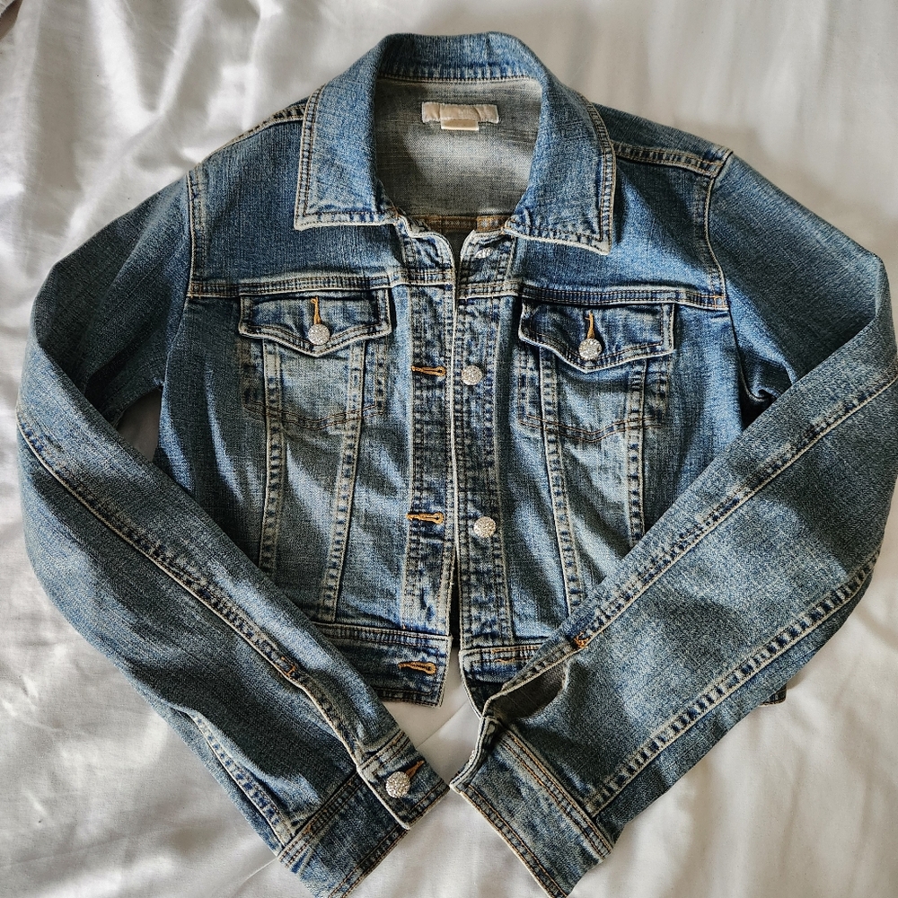 Michael Kros cropped denim jacket with jewel buttons